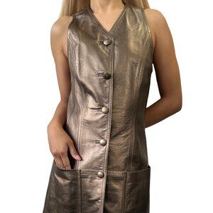 CHANEL Vintage 94A CC Logo Button Leather Dress One-piece #38 Gold [106258]
